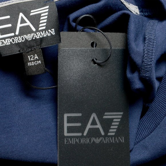 Emporio Armani EA7 Boys Navy Blue Short Sleeve Logo Print Crewneck T-Shirt - Picture 6 of 7